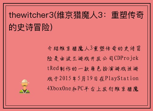thewitcher3(维京猎魔人3：重塑传奇的史诗冒险)